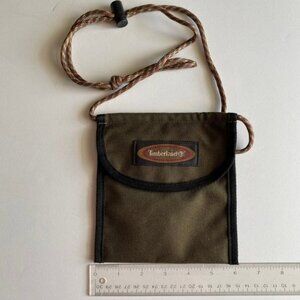 Timberland Olive Green Canvas Neck Wallet With Adjustable Cord